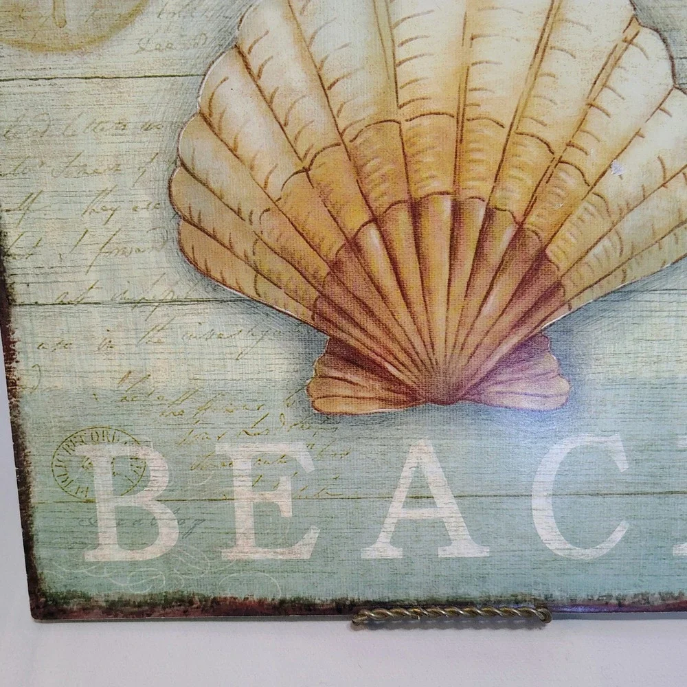 Beach Wall Art Sign Seashell Starfish‎ Quote Wood Plank Style Home Decor